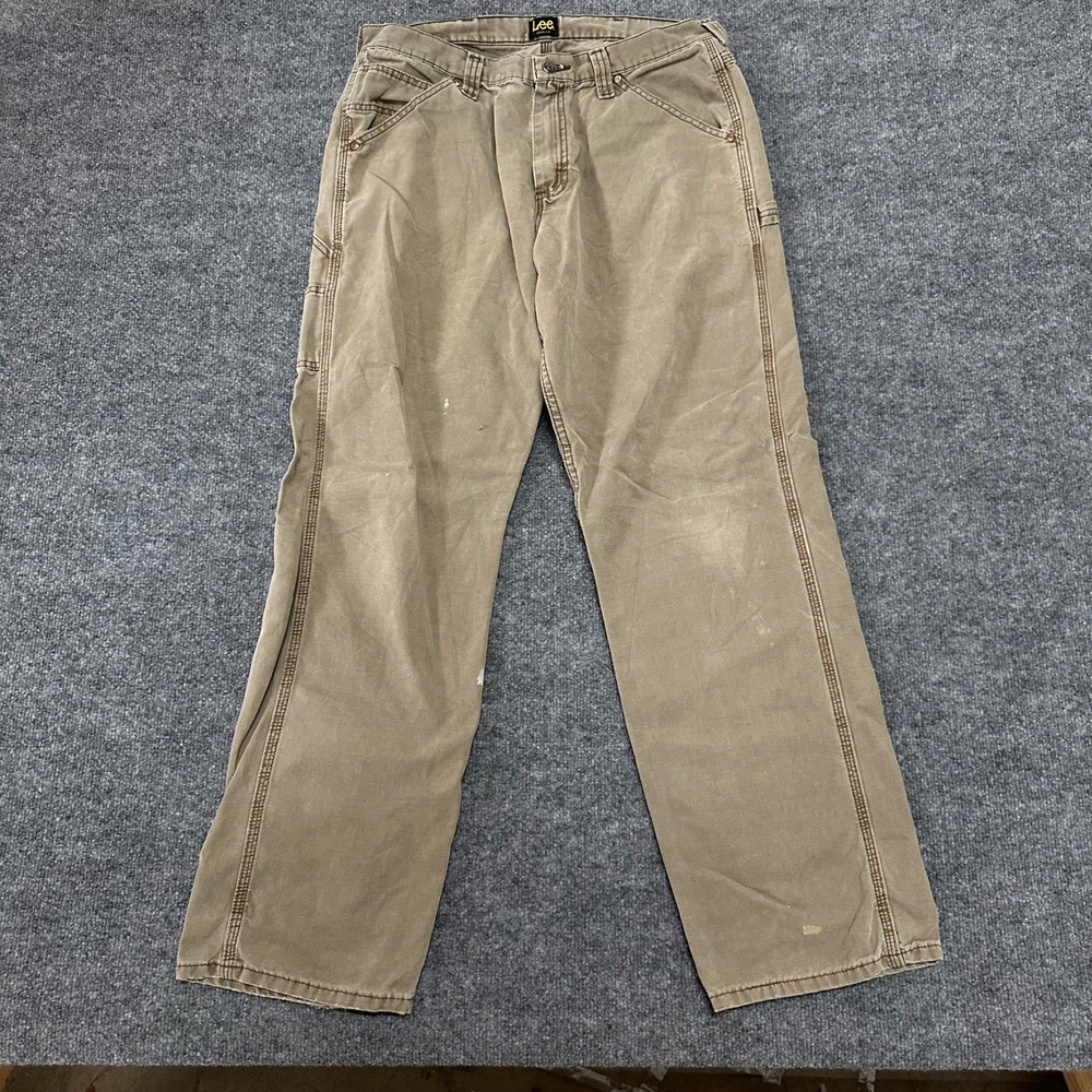 Lee Carpenter Pants Mens Size 34x34 Tan Brown Loose Fit Canvas Utility Workwear